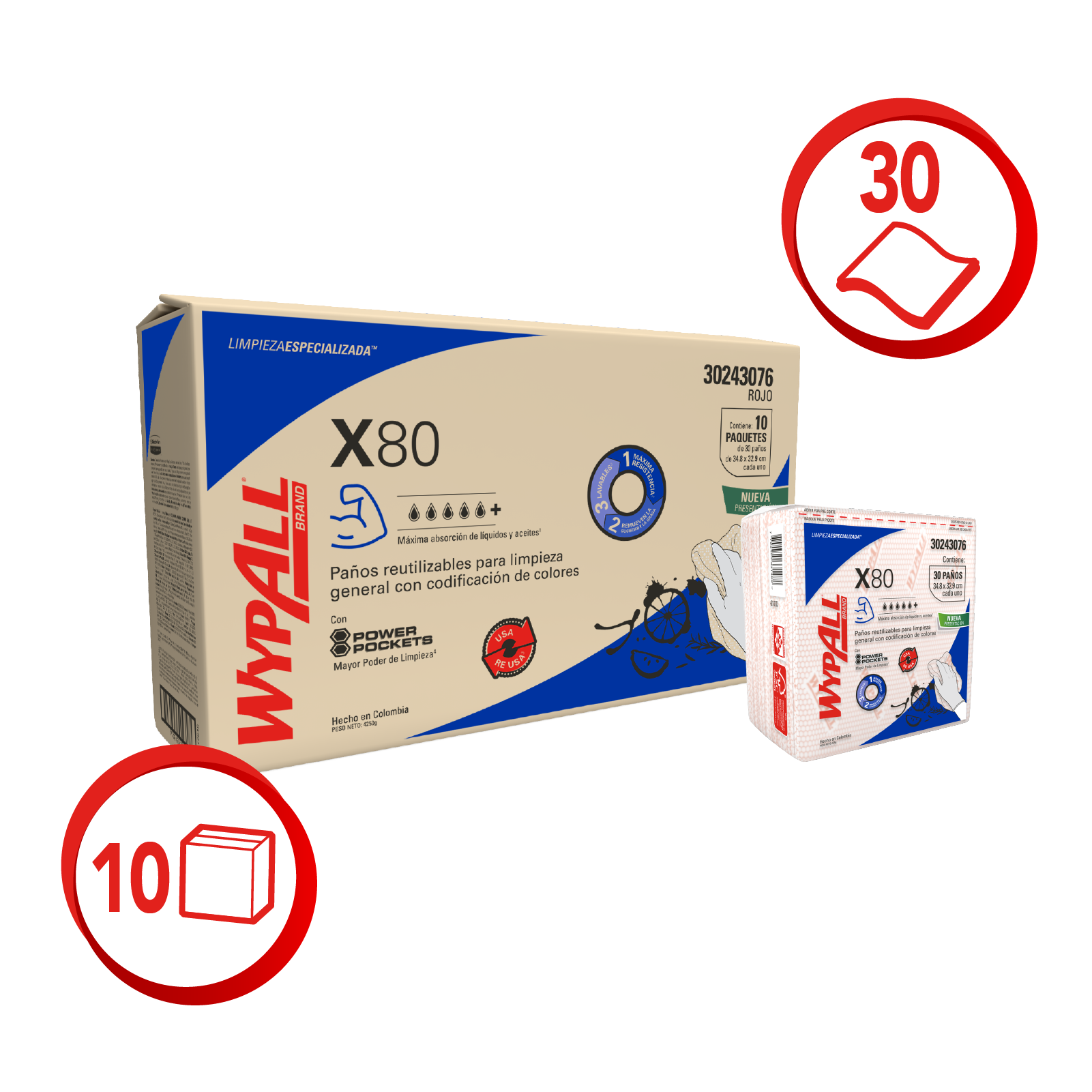 Paños de limpieza Wypall X80 Rollo Antibacterial Regular con Power