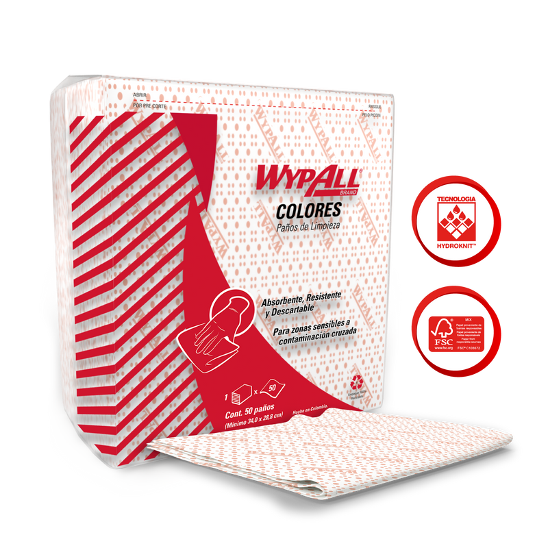 Paños Wypall X50 Predoblado Rojo - (8 packs de 50 paños)