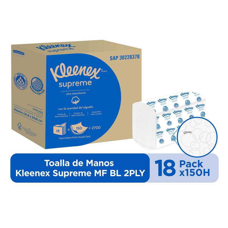 Toallas Interfoliada Kleenex Supreme Doble Hoja - (18 Pack de 150hjs)