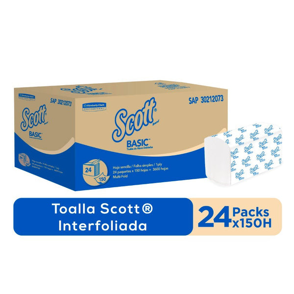 Toallas Interfoliada Scott Basic Airflex - (24 Pack de 150 Hjs)