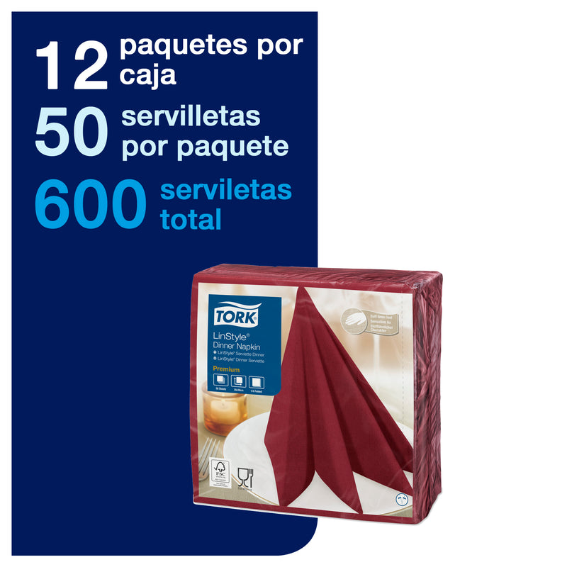 Servilleta Premium Linstyle Burdeo Tork - (12 Paquetes x 50 Hojas)