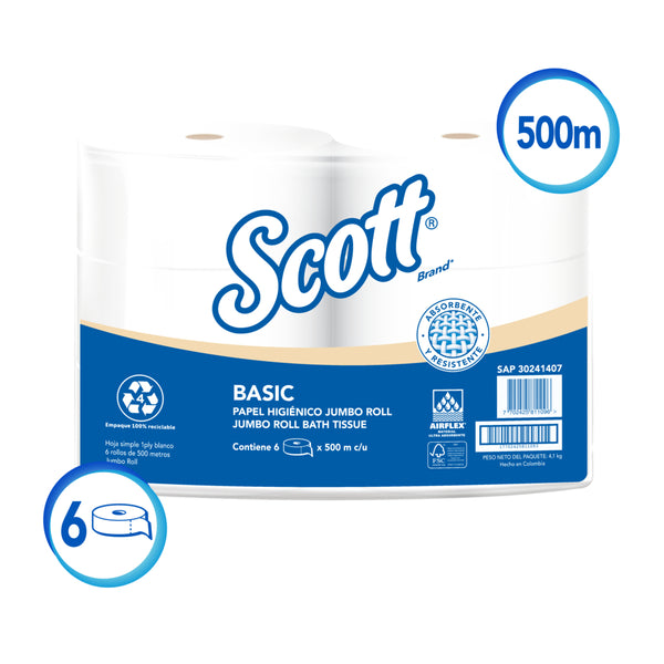 Papel higienico Scott JRT  - (6 rollos de 500metros)
