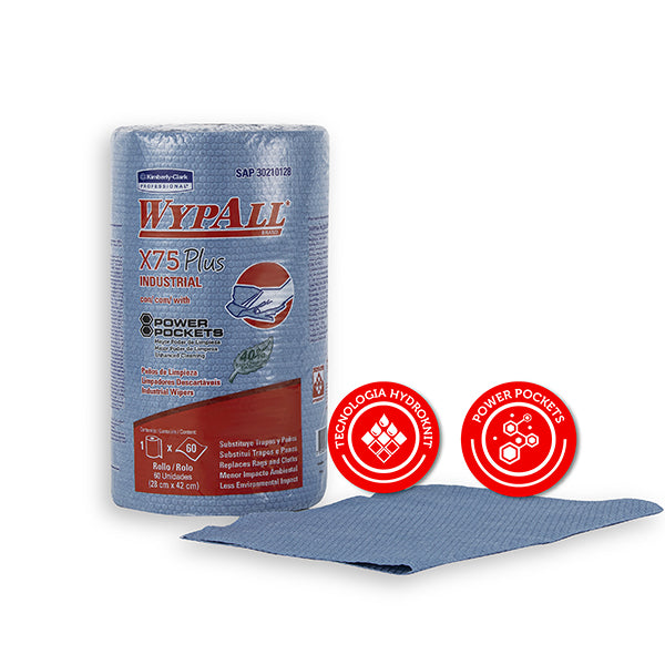 Wypall X75 cloths reusable heavy cleaning of grease and oils 28x42cm - (6 rolls of 60 cloths)