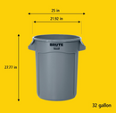 Brute® Cubo de Basura Gris Capacidad de 121.1L  o 32 gallon FG263200GRAY