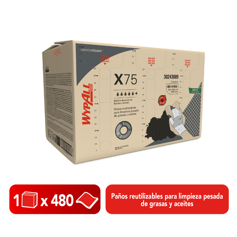 Wypall X75 Fuerzamax Industrial Prefolded Cloths - (Box of 480 Cloths) 