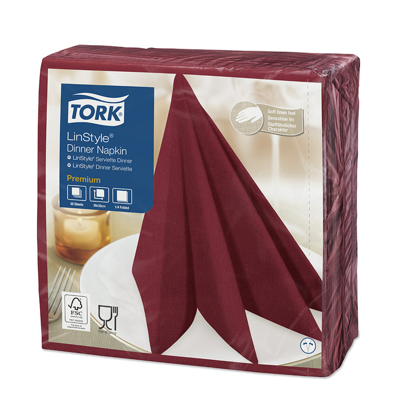 Servilleta Premium Linstyle Burdeo Tork - (12 Paquetes x 50 Hojas)