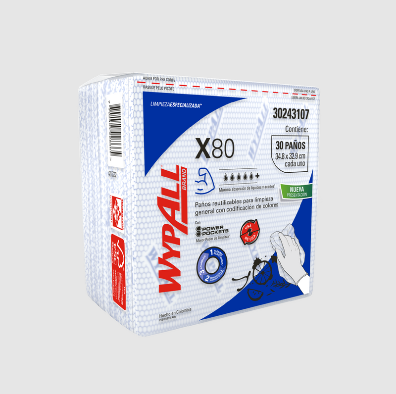 Paños Wypall X80 Pus Azul Predoblado- (10 pack x 30 paños)