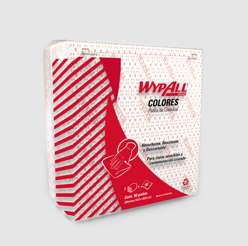 Paños Wypall X50 Predoblado Rojo - (8 packs de 50 paños)
