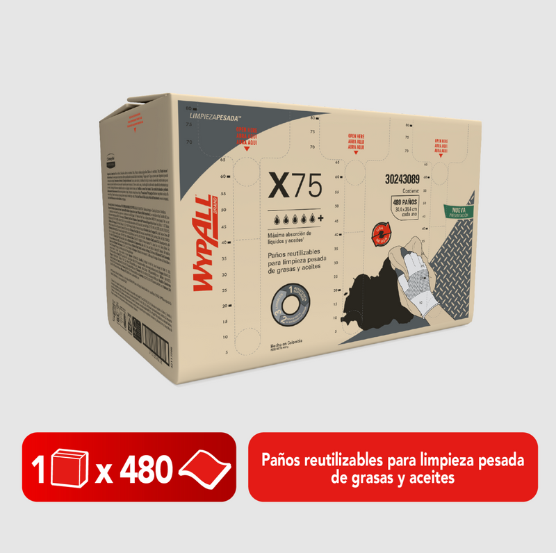 Wypall X75 Fuerzamax Industrial Prefolded Cloths - (Box of 480 Cloths) 