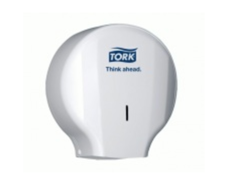 Dispensador Tork Blanco para Papel Higiénico Jumbo – Línea Elegance, 29×26,8×13 cm, Tráfico Elevado, Diseño Robusto