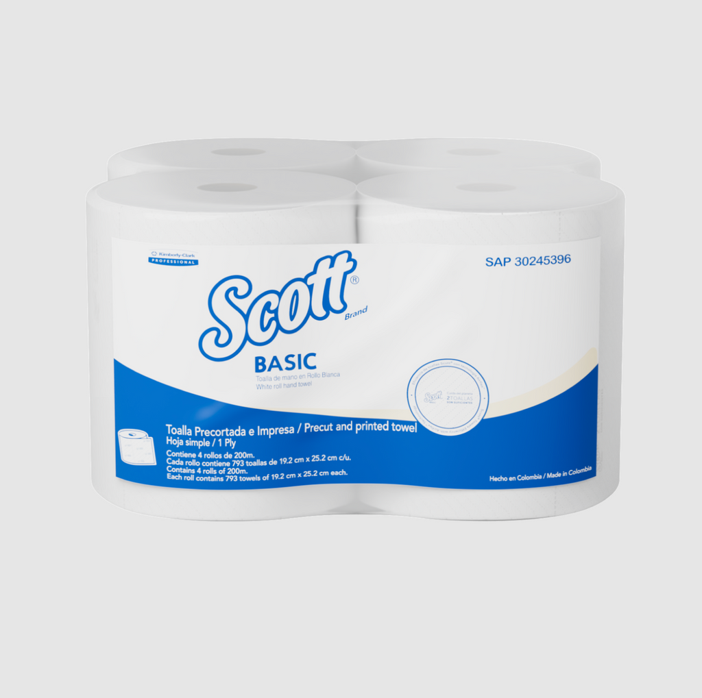 Toalla Scott® Basic en Rollo Precortado de 4 x 200m KC45396 – Alta Eficiencia y Suavidad