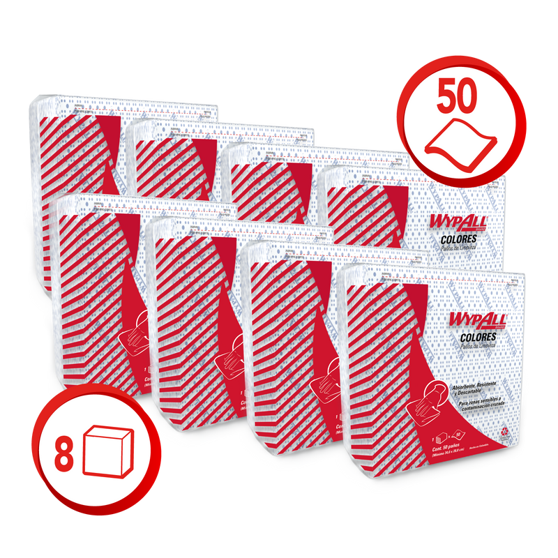 Wypall X50 Prefolded Wipes Blue - (8 packs of 50 wipes)