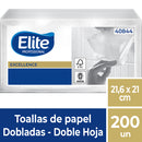 Toallas de Papel Interfoliadas Elite Professional Excellence 40844, Doble Capa, Extra Blancas (Bulto Institucional 18x200)