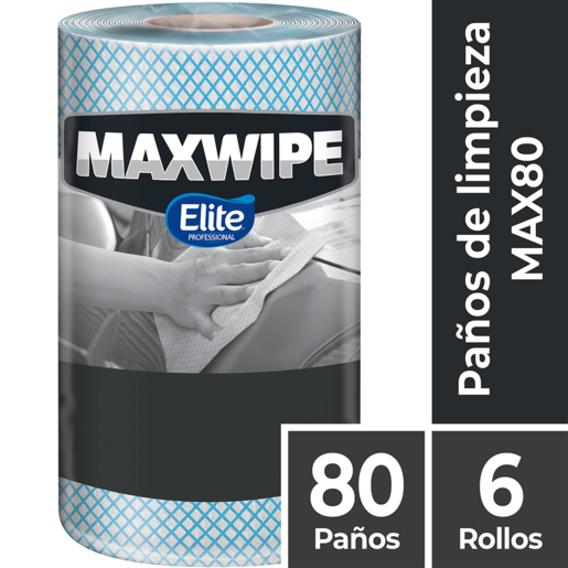 Paños Industriales Maxwipe 80 Elite Professional Color Azul (Cód. 40969). 6 Rollos de 80 paños