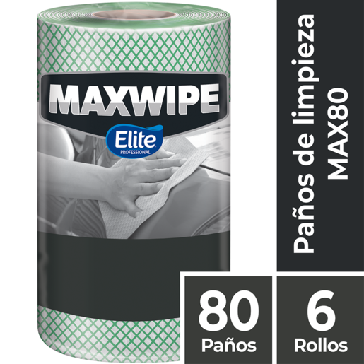 Paños Industriales Maxwipe 80 Elite Professional Color Verde (Cód. 40968). 6 Rollos de 80 paños