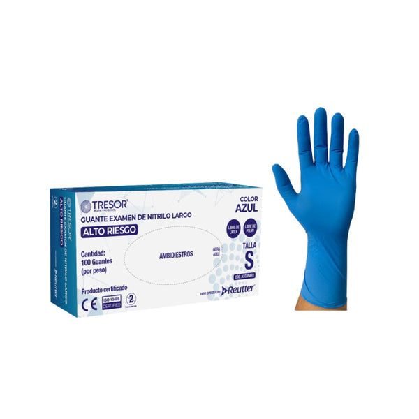 Guantes de Nitrilo de Examinación Largo de Alto Riesgo TRESOR® de Reutter – Caja de 100, Talla S