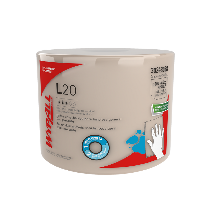 Wypall L20 Cloths Disposable Jumbo Roll General Cleaning - (1200 Sheets)
