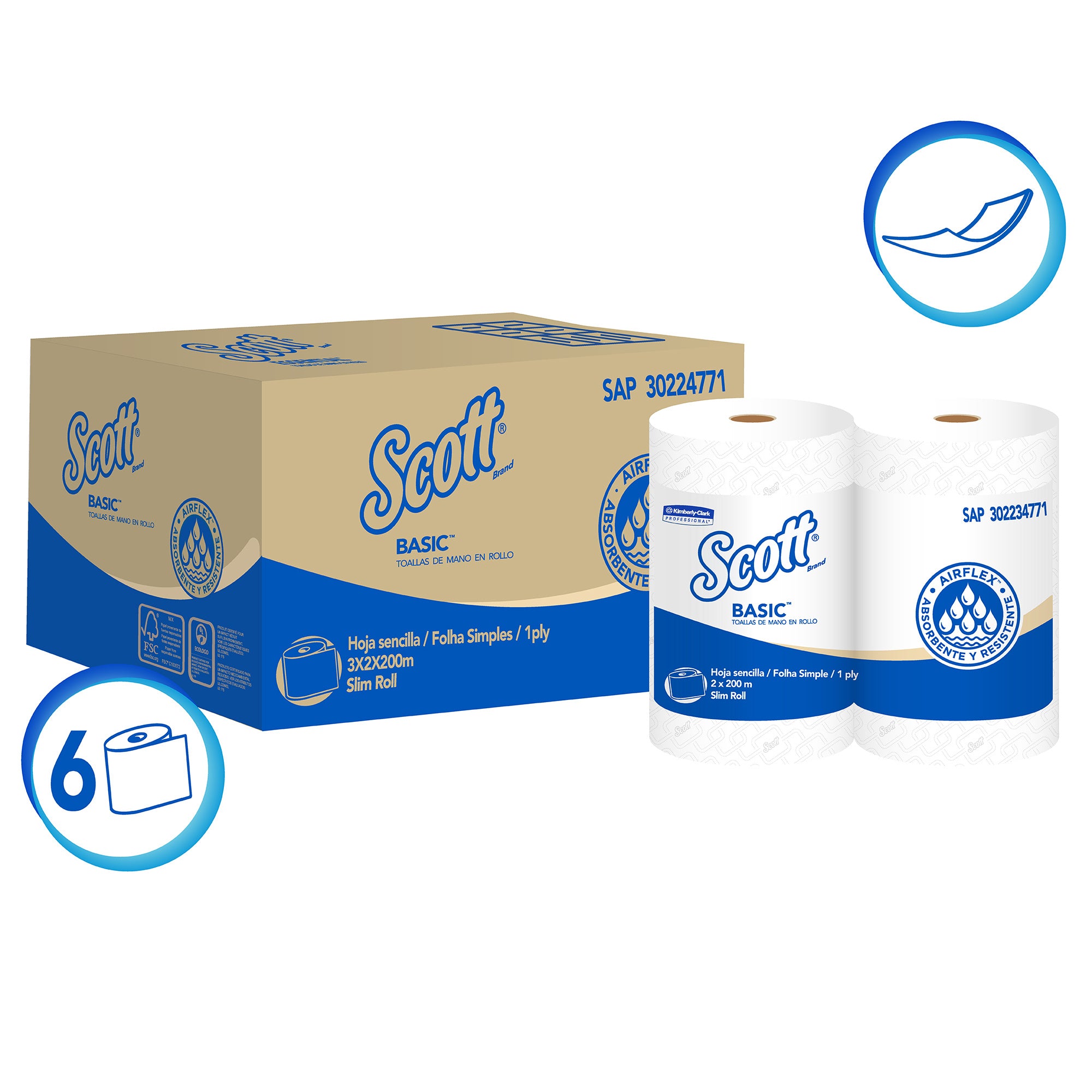 Toallas en Rollo Scott® Pack de 6 Rollos de 200m Kimberly Clark