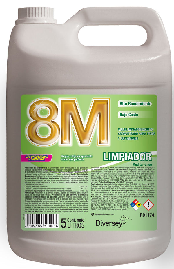 MEDITERRANEAN 8M MULTIPURPOSE CLEANER FOR FLOORS AND SURFACES - (5 LTS)