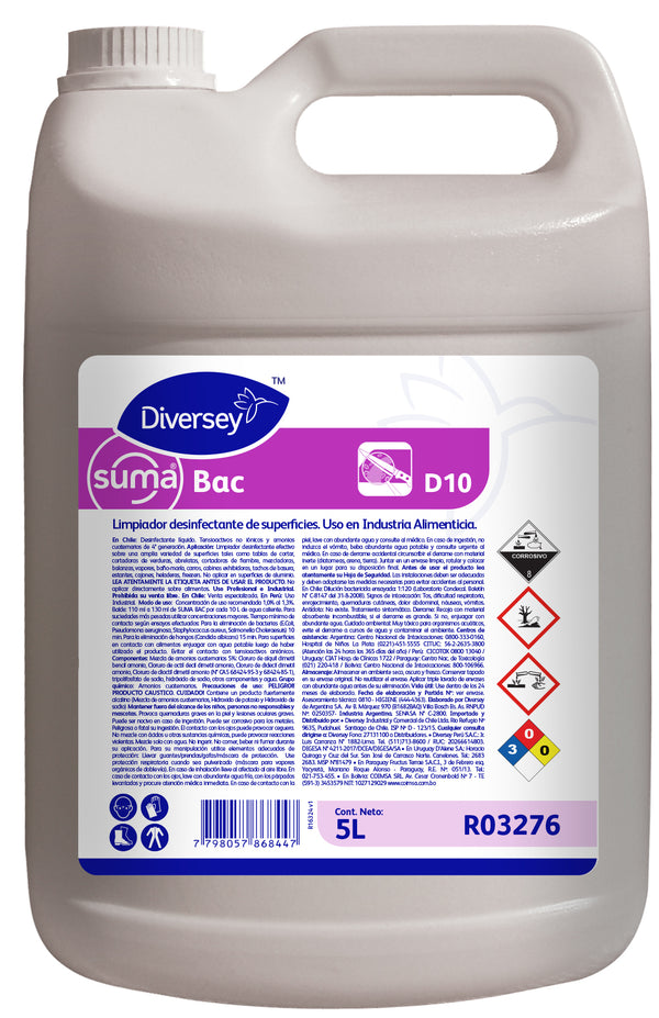 Desinfectante Suma Bac D10  Amonio Cuaternario Alimentos- (5 Lts)