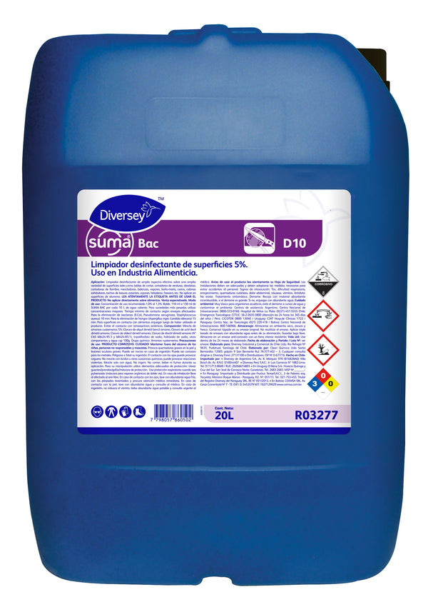 Desinfectante Suma Bac D10  Amonio Cuaternario Alimentos- (20 Lts)