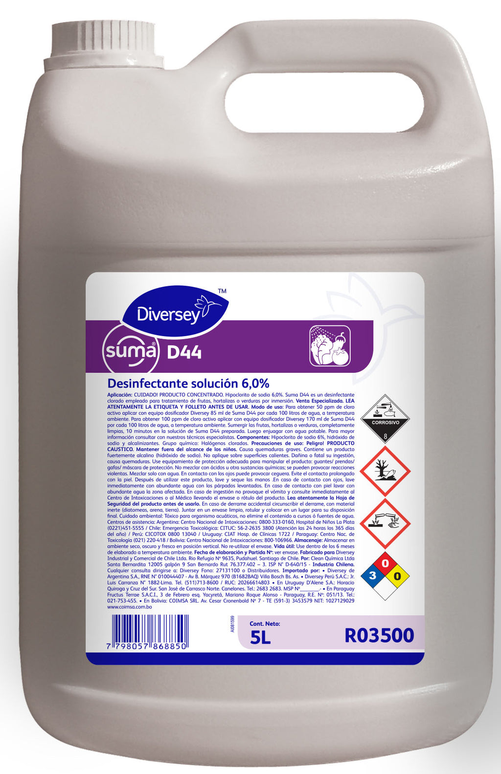 Suma D44 Chlorinated Disinfectant For fruits, vegetables and surfaces - (5 L)