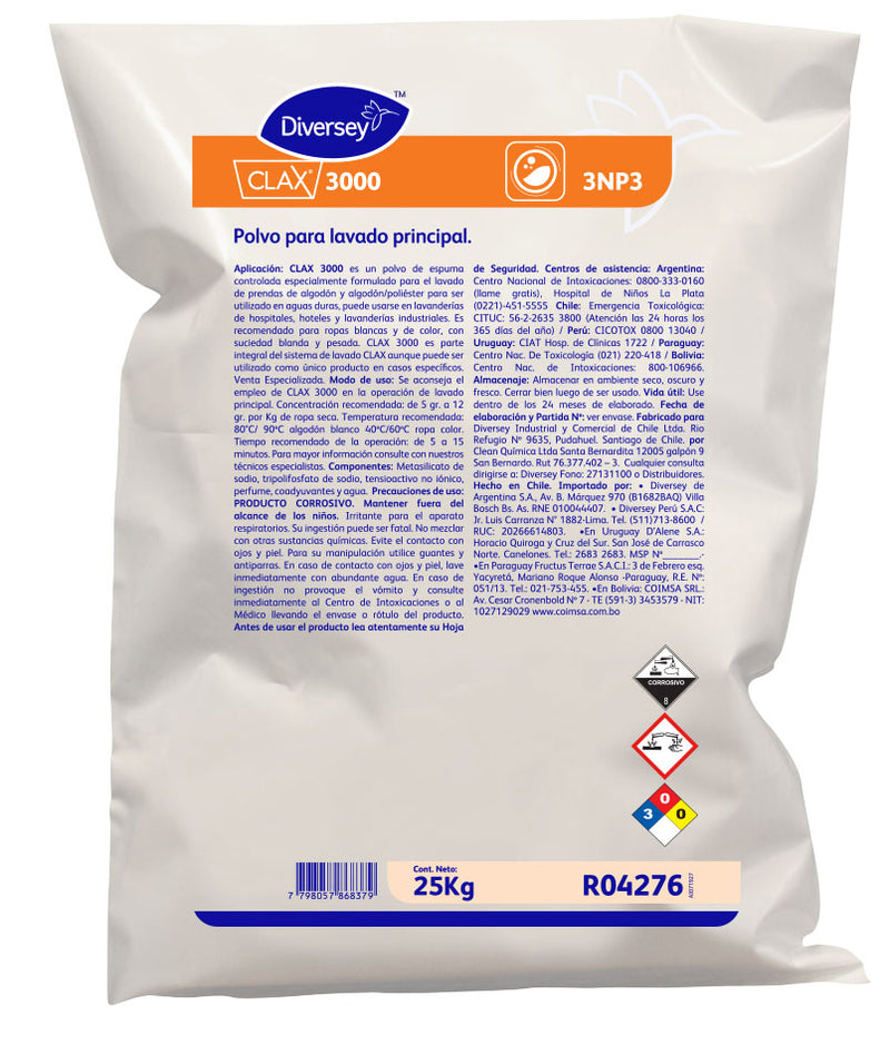 Professional Powder Detergent for cotton and polyester Clax 3000 - ( 25 KG )