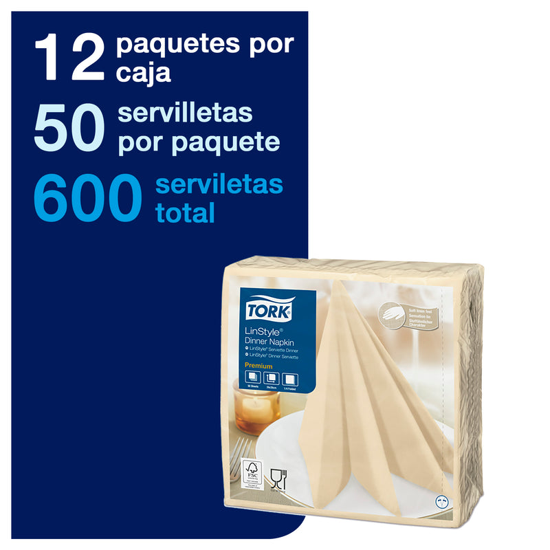 Servilleta Premium Linstyle Crema Tork - (12 Paquetes x 50 Hojas)