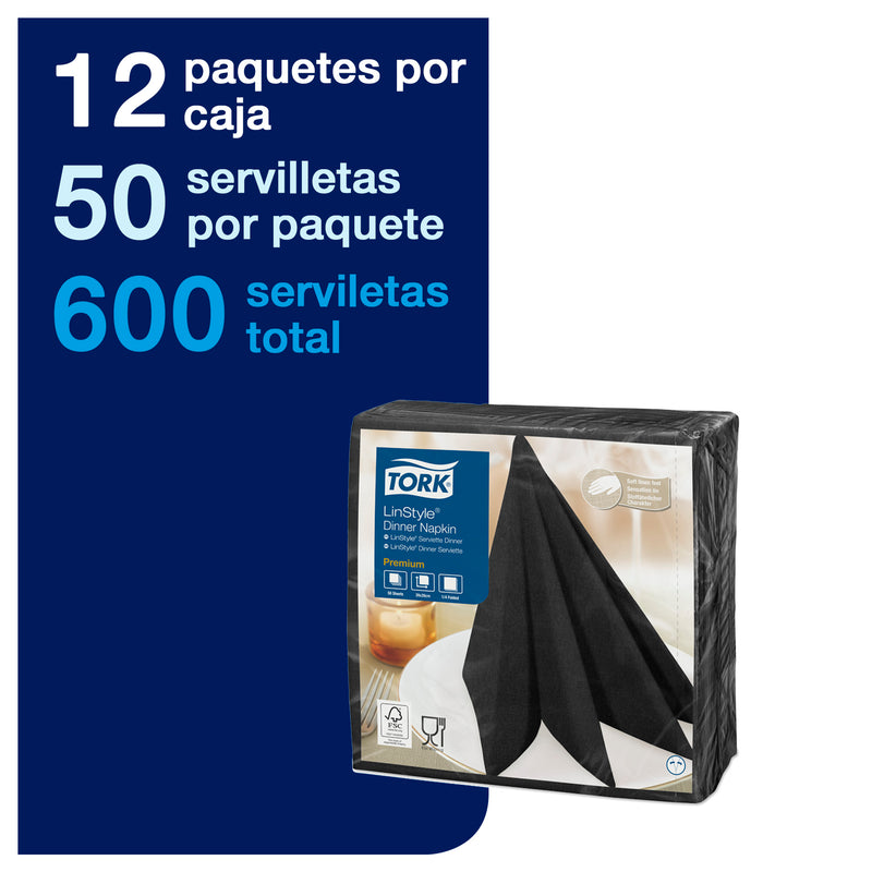 Servilleta Premium Linstyle Negro Tork - (12 Paquetes x 50 Hojas)