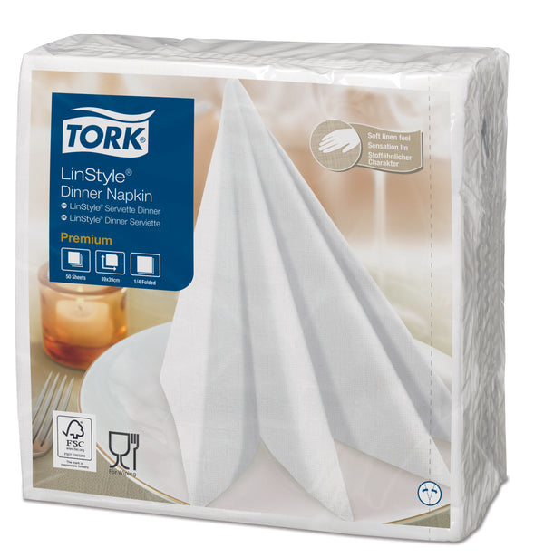Tork White Linstyle Premium Napkin - (12 Packs x 50 Sheets)