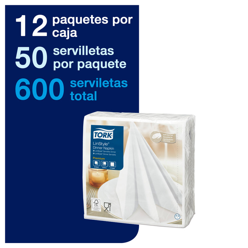 Servilleta Premium Linstyle Blanco Tork - (12 Paquetes x 50 Hojas)