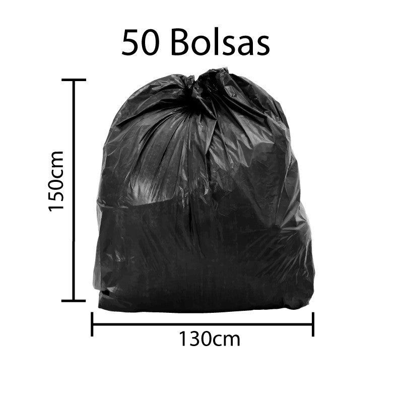 Bolsa De Basura Negra Ultra Resistente De 130cm X 150cm - (50 Unidades)