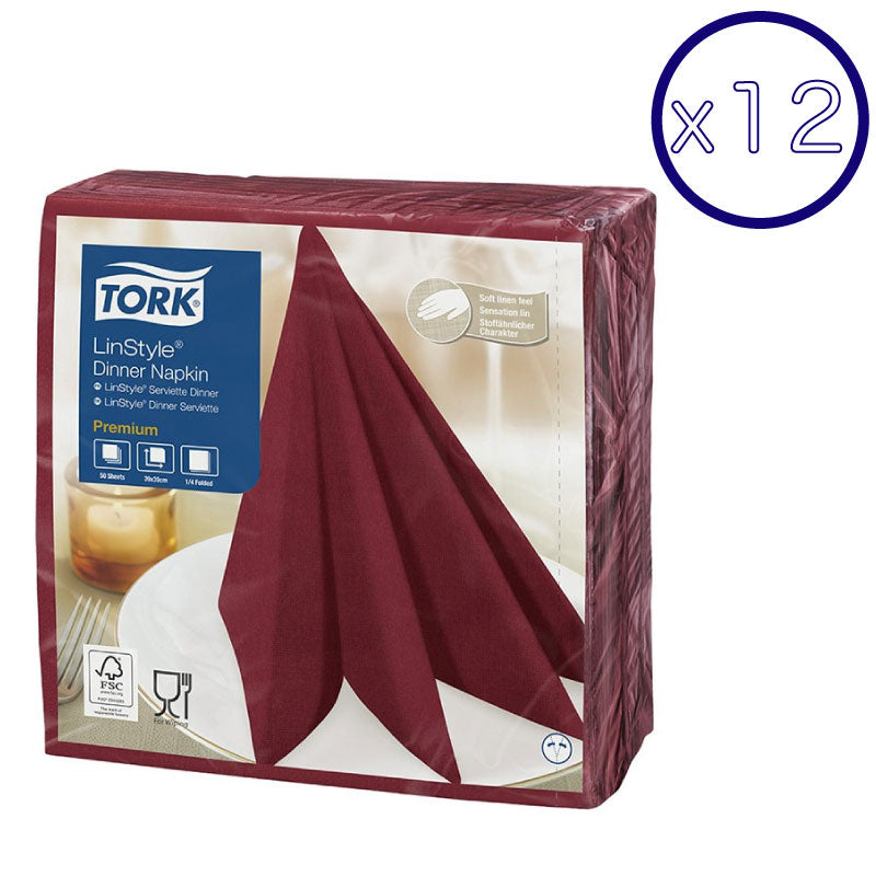 Premium Linstyle Bordeaux Tork Napkin - (12 Packs x 50 Sheets)
